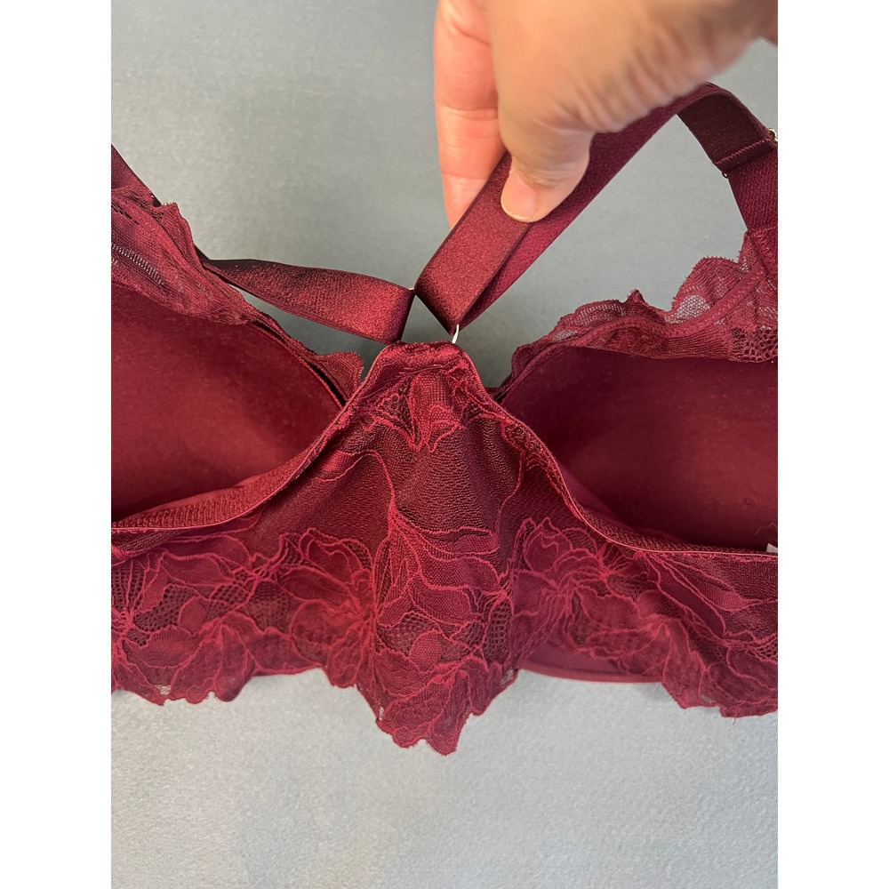 Auden Lace Push Up Plunge Bra Coquette Romantic Gothic Burgundy Nylon 42DDD - Picture 6 of 10